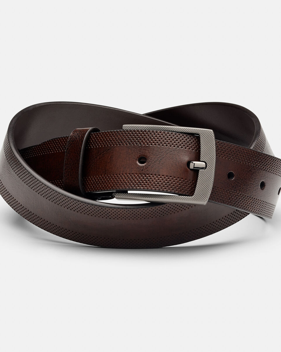 Dattilo Textured Leather Belt, Brown, hi-res